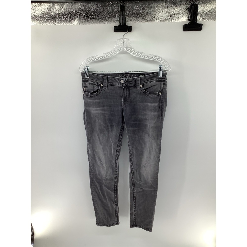 Miss Me Mid Rise Skinny Jeans Gray Faded Denim Embroidered Pockets Size 28